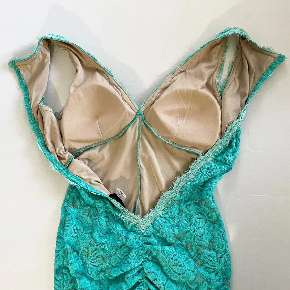 Hot Miami Styles Sexy Teal Lace Dress | Padded Bra Open Back | Size M - Picture 6 of 14